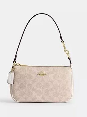 Coach Pale Beige Signature Canvas Shoulder Bag with Dark Strap